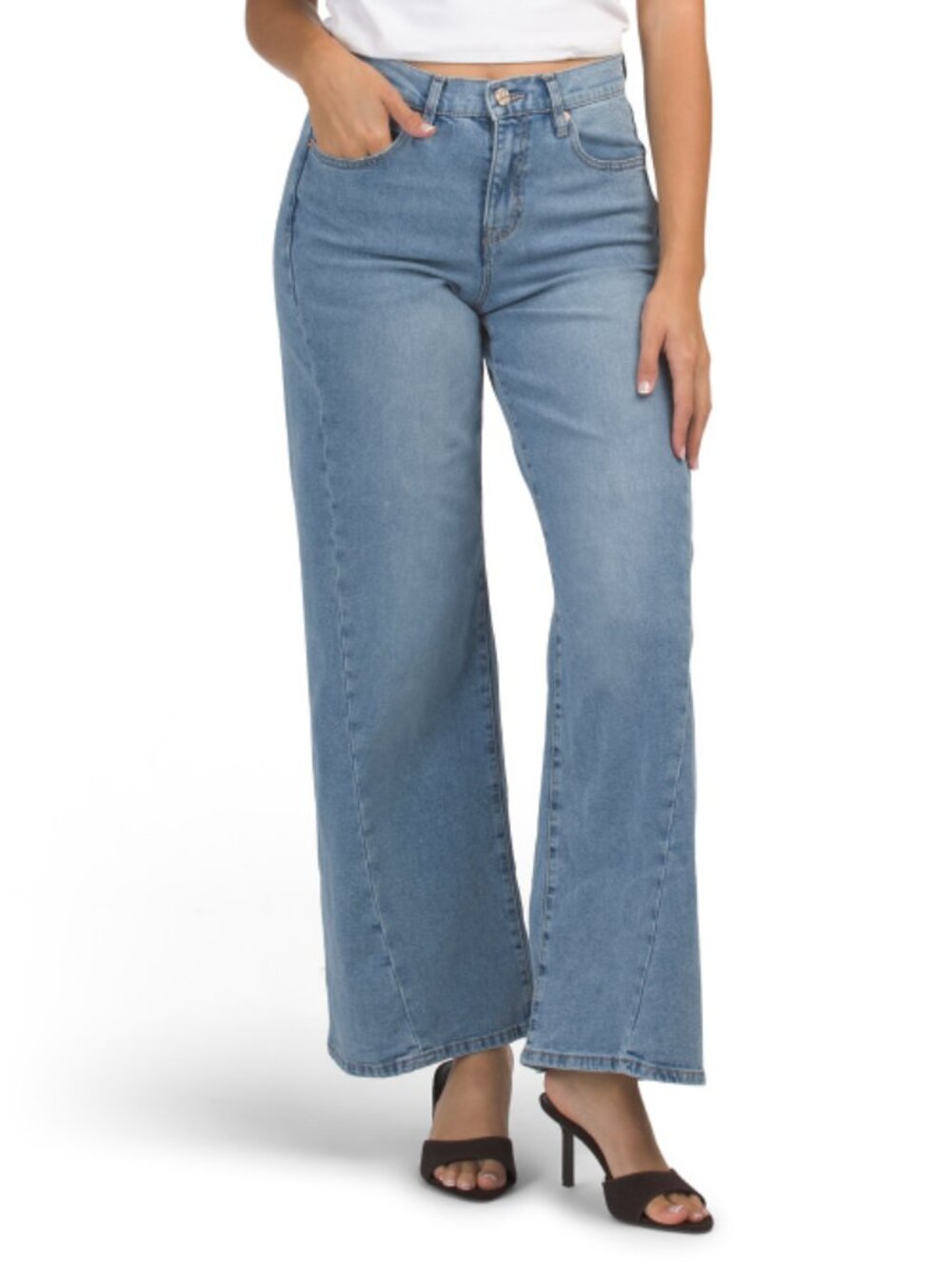 NICOLE MILLER Semi High Rise Wide Leg Off Center Twisted Seam Jeans